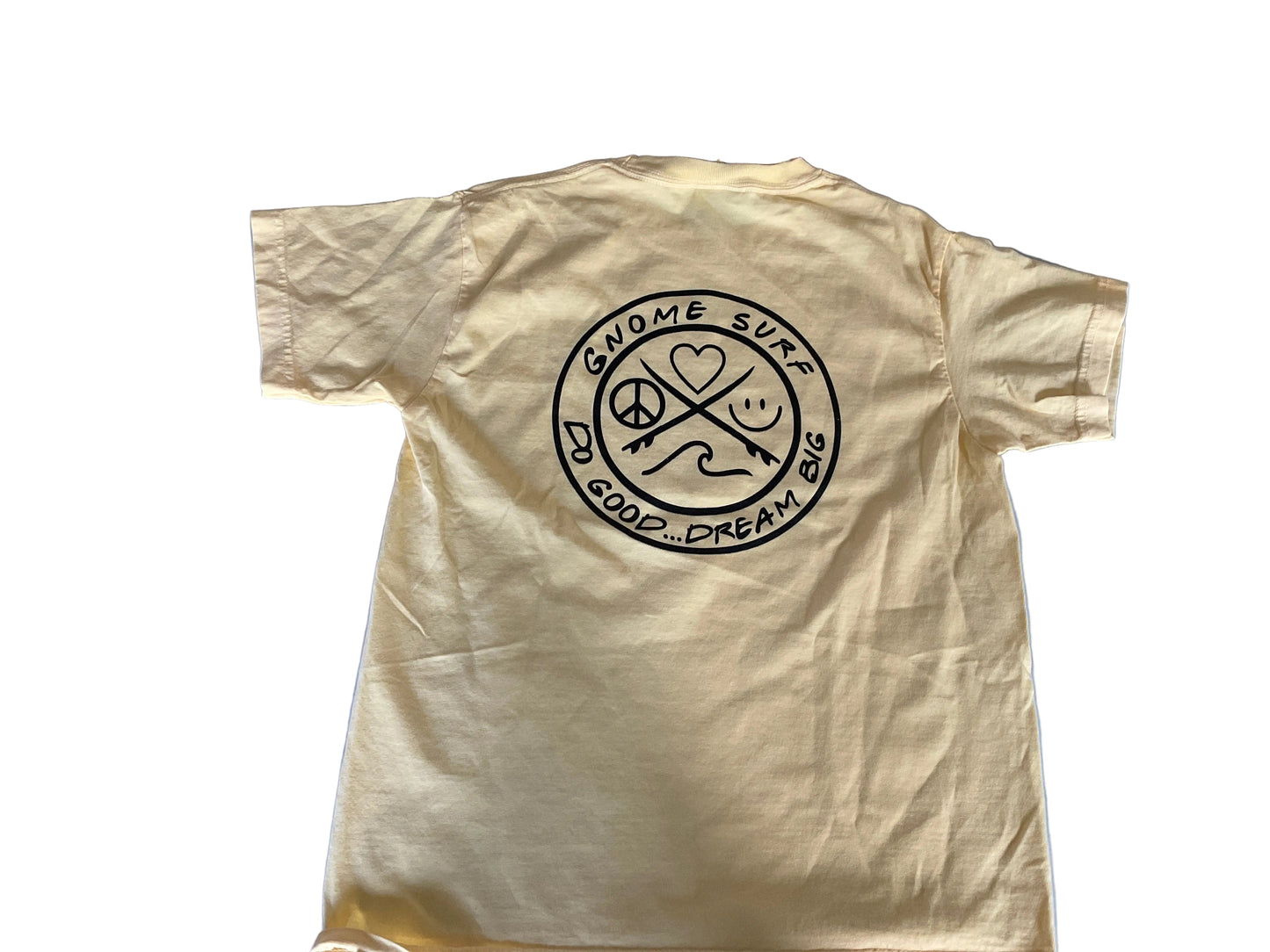 Kids Butter yellow surfing gnome t shirt